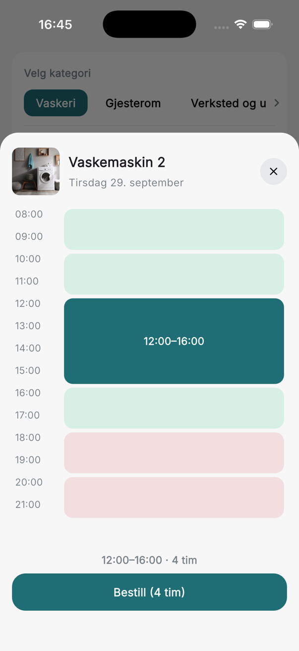 App: vaskerikalender med opptatte tider