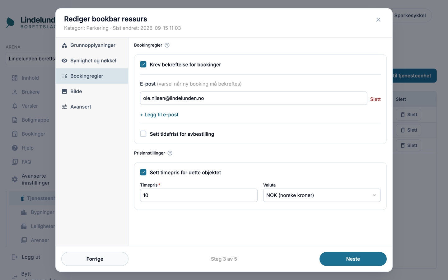 Backoffice: ressurs med pris og regler